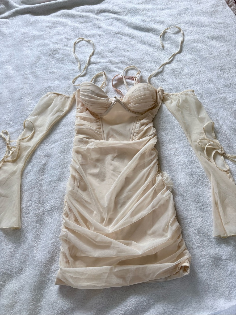 Oh Polly NWT Ivory Mesh Corset Mini Dress with Sleeves Size 2